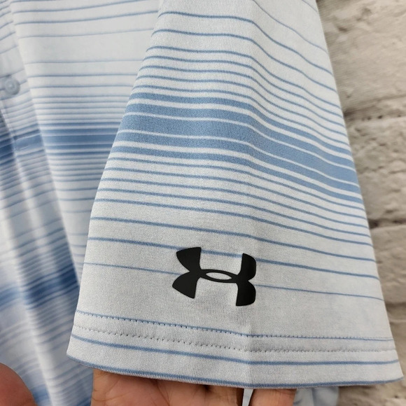 UNDER ARMOUR Blue Striped 3 Button Golf Polo Shirt Sz 2XL - Picture 4 of 11